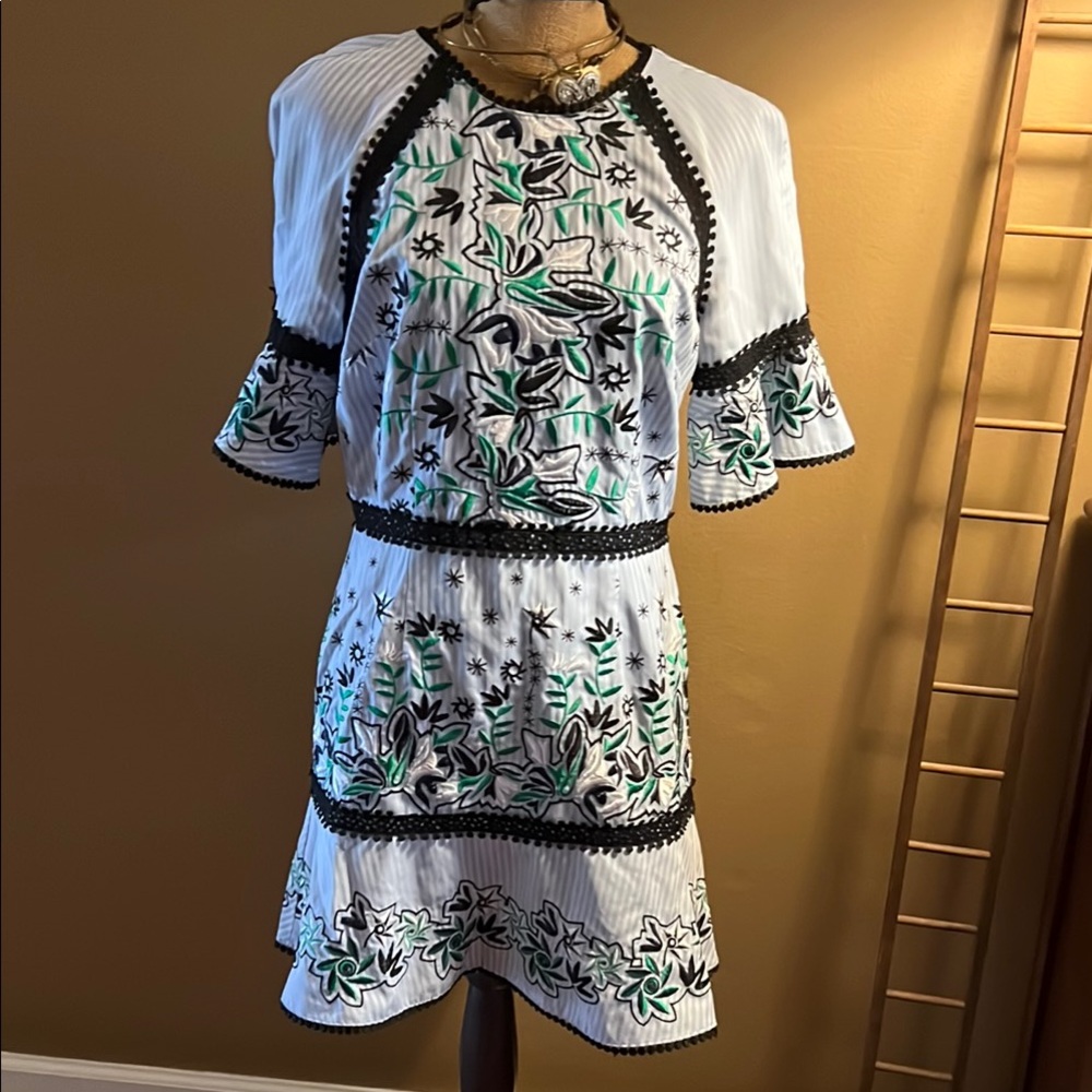 AMUR White and Cream Bell Sleeve Mini Sundress